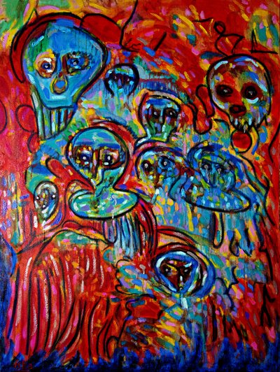 Alien Ancestors, 2021 (olie på lærred) af Gerhardt Isringhaus