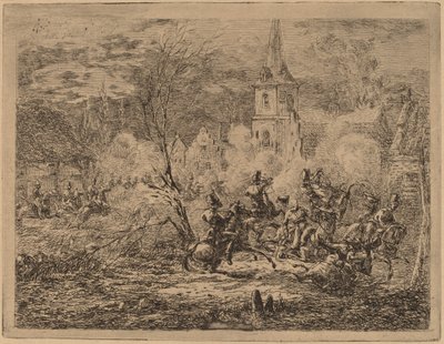 Tilfangetagelse af en landsby af Gerhardus Emaus de Micault