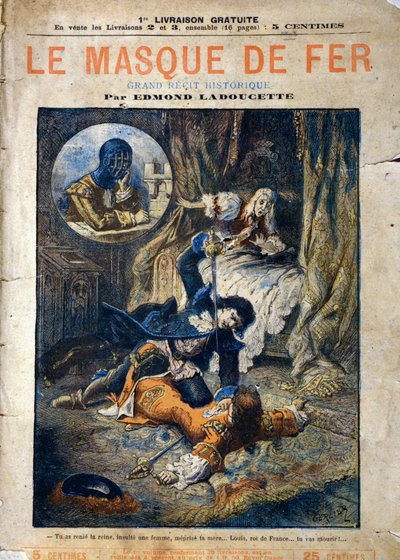 Le Masque de Fer, omslag til roman af Edmond Ladoucette, udgivet i rater i slutningen af det 19. århundrede af Gerlier