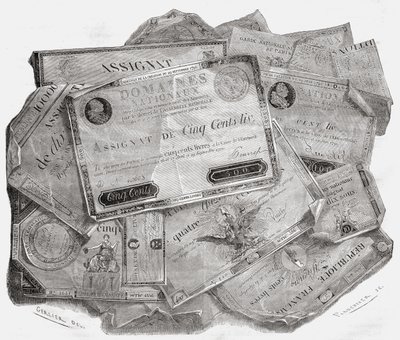 Assignats-plade, graveret af Stephane Pannemaker (1847-1930) efter "Histoire de la Revolution Francaise" af Louis Blanc (1811-82) af Gerlier