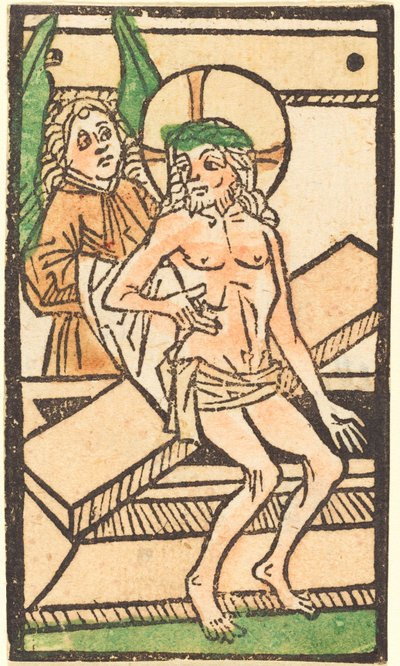 Kristus sidder på sin grav med én engel af German 15th Century