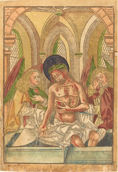 Kristus i graven med to engle af German 15th Century