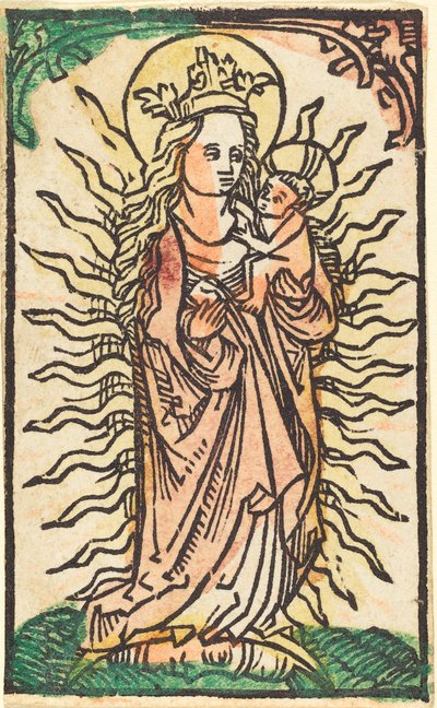 Madonna og barn i en herlighed, der står på en halvmåne af German 15th Century