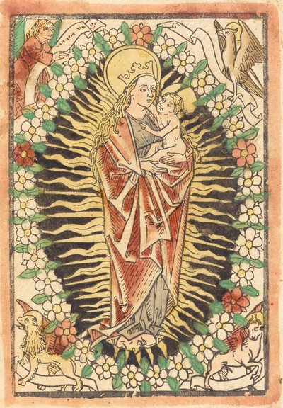 Madonna og barn i en rosenkrans af German 15th Century