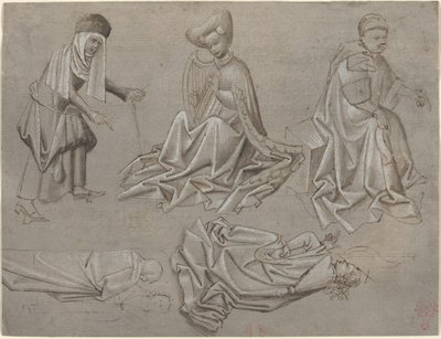 Studier til seks figurer (ark fra en modelbog) [recto] af German 15th Century