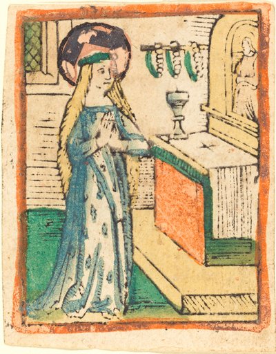 Jomfruen i en kappe broderet med korn af German 15th Century