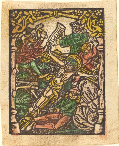 Kristus naglet til korset af German 15th Century or Master of the Meshed Background