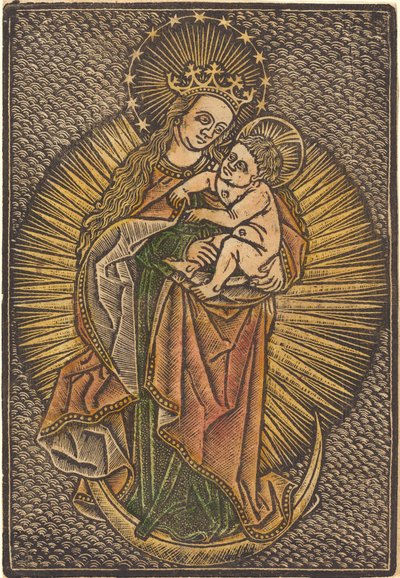 Madonna og barn i herlighed af German 15th Century or Master of the Meshed Background