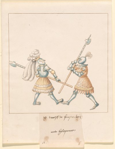 Freydal, The Book of Jousts and Tournament of Emperor Maximilian I: Combats on Foot (Jousts)(Bind III): G. Wolf von Fürstenberg mit Heleparten, Tavle 141 af German 16th Century