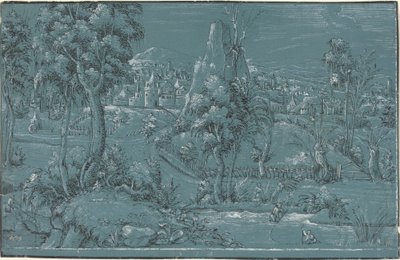 Landskab med mænd, der fisker af German 16th Century