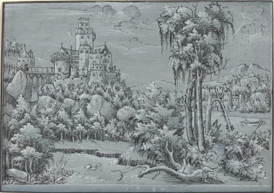 Landskab med et slot af German 16th Century