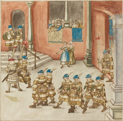 Procession af riddere set af damer på en balkon af German 16th Century