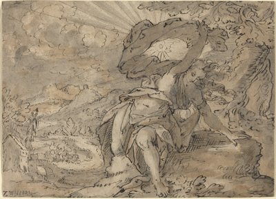 Allegorisk kvindeskikkelse i et landskab [recto] af German 17th Century