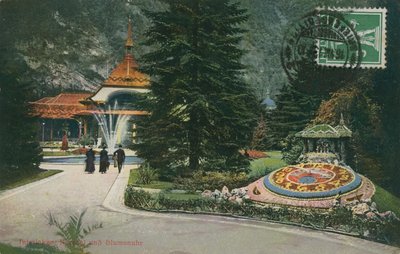 Interlaken, Kursaal og blomsterur. Postkort sendt den 16. august 1913. af German Photographer