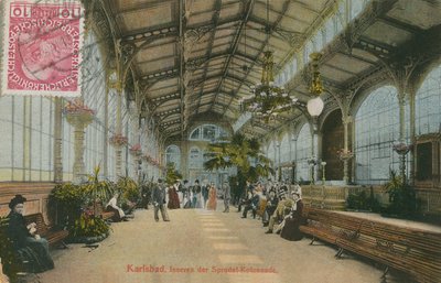 Karlsbad - inde i kolonnaden. Postkort sendt i 1913. af German Photographer