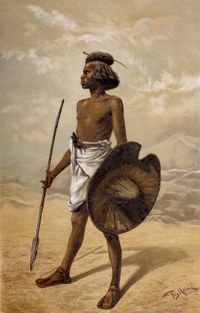 En nubisk kriger, fra The History of Mankind, bind III, af prof. Friedrich Ratzel, 1898 af German School