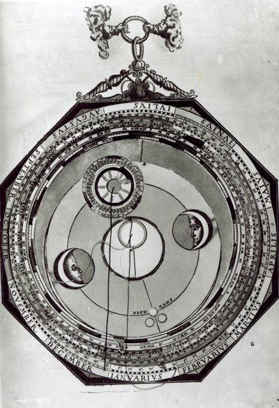 En Volvelle, der muligvis viser Månens cyklusser, efter en illustration fra Astronomicon Caesareum af Petrus Apianus, 1540 af German School