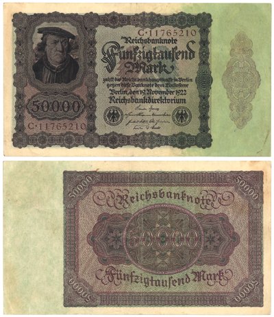 En halvtreds tusind mark seddel, 1922 (recto og verso) af German School