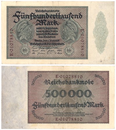 En fem hundrede tusind markseddel, 1923 (recto og verso) af German School