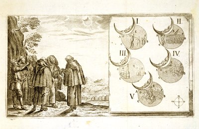 Et militærangreb plottet i overensstemmelse med faserne af en formørkelse, illustration fra en bog om de osmanniske felttog i Europa, indgraveret af Paul Furst (ca. 1605-66) af German School