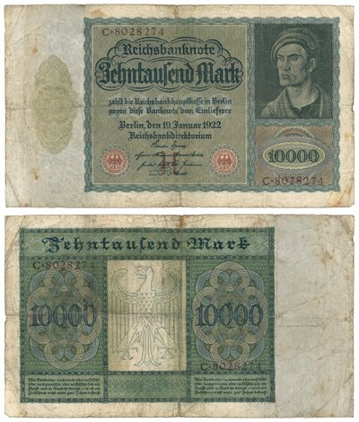 En ti tusind mark seddel, 1922 (recto and verso) af German School