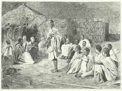 En rejsende minstrel og hans publikum i Abessinien (gravering) af German School