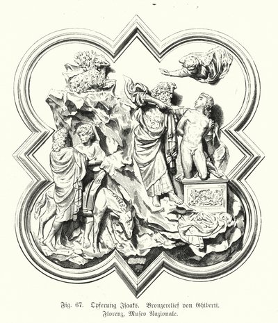 Abraham ofrer sin søn Isak til ofring, bronze relief af Lorenzo Ghiberti (stik) af German School