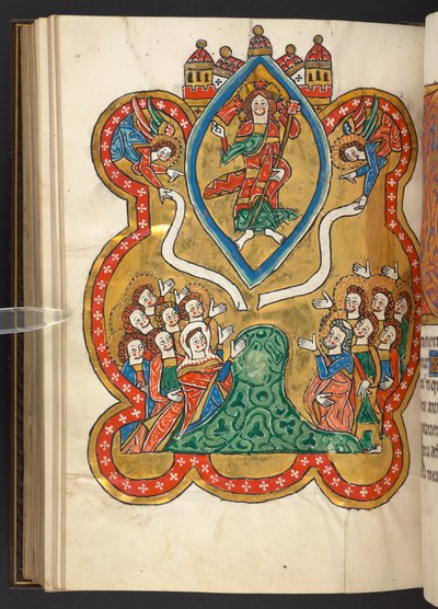 Tilføje. 60629, f.103v Himmelfarten (vellum) af German School