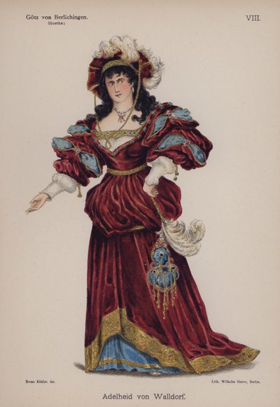 Adelheid von Walldorf, fra Gotz von Berlichingen af ​​Goethe (farve litho) af German School