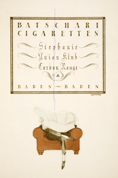 Annonce for "Batschari Cigaretten", fra Styl, pub.1922 (pochoir print) af German School