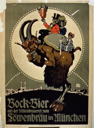 Annonce for Bock Beer fra Lowenbrau Brewery, München af German School