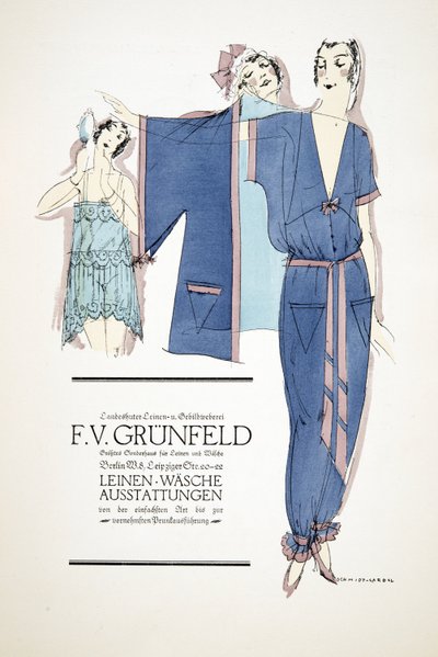Annonce for "F.V. Grunfeld", fra Styl, udg.1922 (pochoir-tryk) af German School