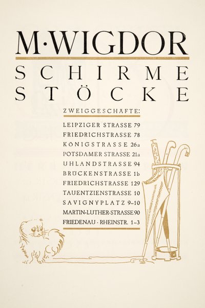 Annonce for M. Wigdor, Umbrella Stores, fra Styl, pub.1922 (pochoir print) af German School