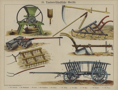 Landbrugsudstyr (farve litho) af German School