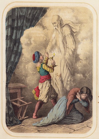 Aladdin, en scene fra Tusind og én nat (farve litho) af German School