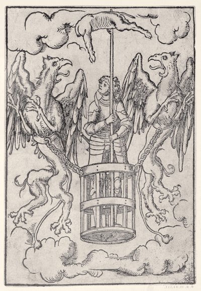Alexander den Store båret op i luften af to griffiner, ca. 1525 af German School