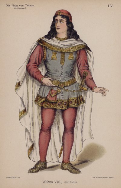 Alfonso VIII, den adelige, fra Die Judin von Toledo (Jødinden af Toledo) af Franz Grillparzer (farve litho) af German School
