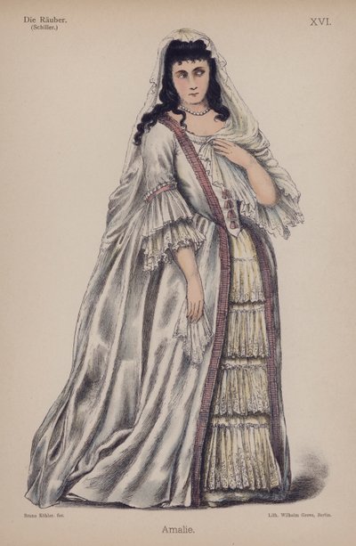 Amalie, fra Die Rauber (Røverne) af Friedrich Schiller (farve litho) af German School