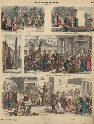 Det gamle Egypten (farvet gravering) af German School