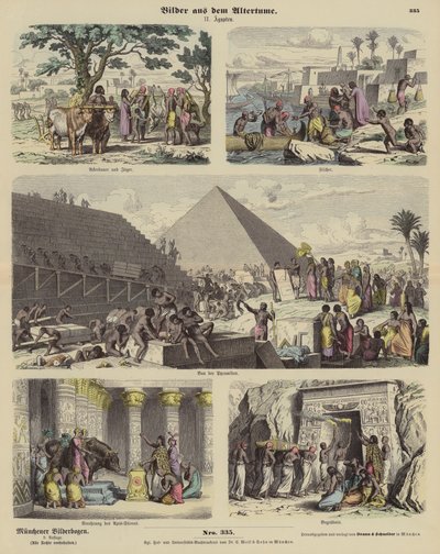 Det gamle Egypten (farvet gravering) af German School