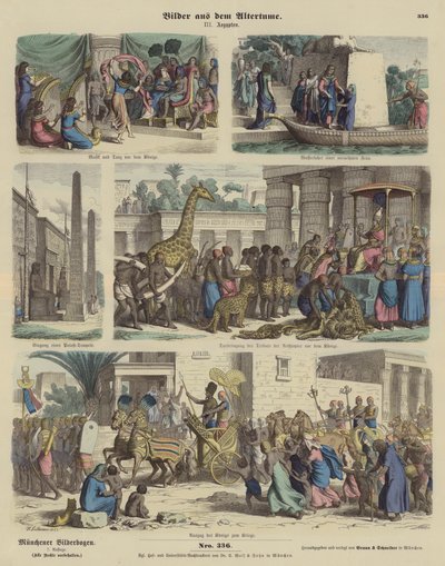 Det gamle Egypten (farvet gravering) af German School