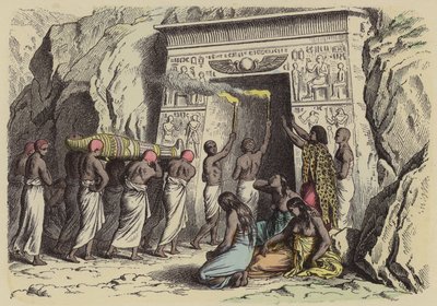 Gammel egyptisk begravelse (farvet gravering) af German School