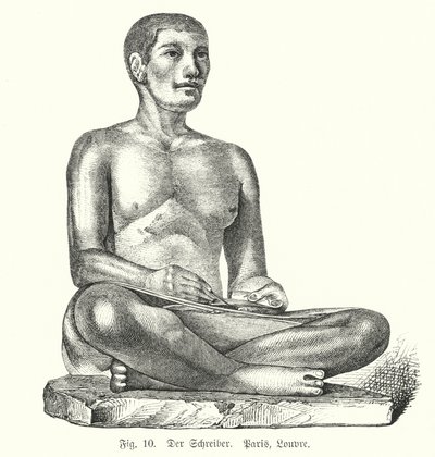Gammel egyptisk figur af en siddende skriver (gravering) af German School