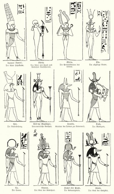 Gamle egyptiske guder og gudinder (gravering) af German School