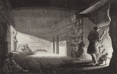 Gammelt egyptisk klippekapel, Gebel el-Silsila. Illustration til Bilder-Atlas (gravering) af German School