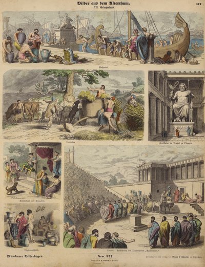 Antikkens Grækenland (farvet gravering) af German School