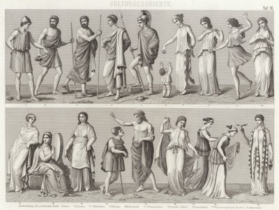 Gamle græske kostumer. Illustration til Bilder-Atlas (gravering) af German School