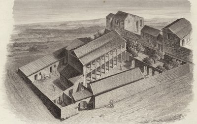 Gamle græske huse i Moudleja, Syrien. Illustration til Bilder-Atlas (gravering) af German School