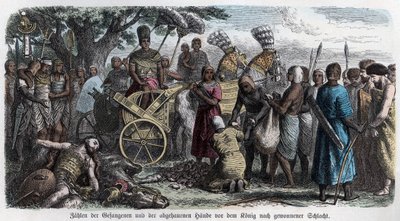 Oldtidens historie. Egypten. Tæller de hænder, der er skåret til fanger. Tysk ... (gravering) af German School