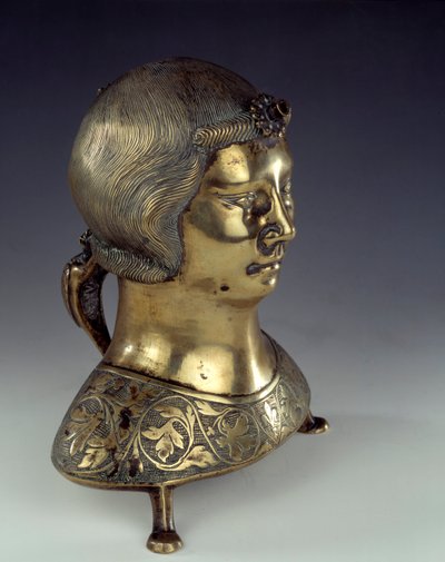 Aquamanile (vask til at vaske præstens hænder under messen) i guldbronze i form af en ung mands buste. 1300-1325. Fra Hildesheim. Søn 0,23x0,19 m Paris, middelalderens nationalmuseum, Thermes de Cluny af German School